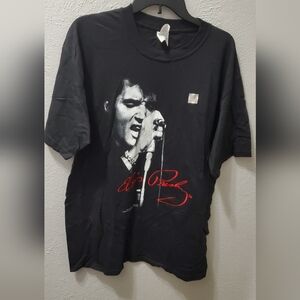 Elvis Presley Black Graphic T-shirt With Red Embroiderd Lettering